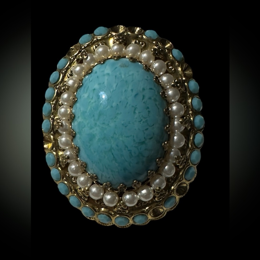 W. Germany vintage Turquoise and Pearl Brooch